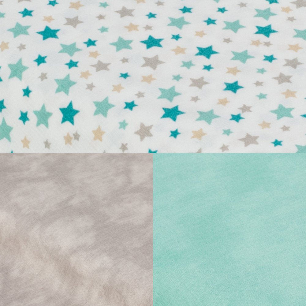 Tipi tissu étoiles/taupe et tapis menthe--9995544579574
